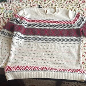 Talbots Sp. Cozy Cream and Red Patterned Sweater. Nice condition.